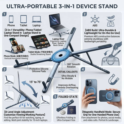 3-in-1 Magnetic Phone Holder & Foldable Tripod Stand