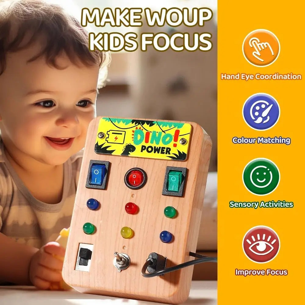 Montessori Toddler Busy Board Electronic LED Light Switch Kids' Activity Board Cartoon Sticker Safe Children's Busy Board Infant