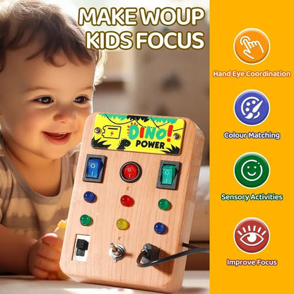 Montessori Toddler Busy Board Electronic LED Light Switch Kids' Activity Board Cartoon Sticker Safe Children's Busy Board Infant