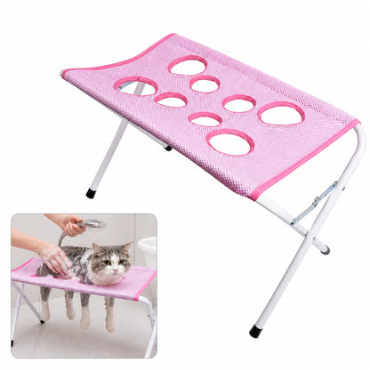 Foldable Pet Grooming Hammock Stand | Cat & Dog Bathing Rack with Quick-Dry Mesh