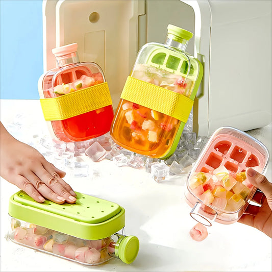 Ice Cube Bottle with Straw – Press & Release Ice Maker