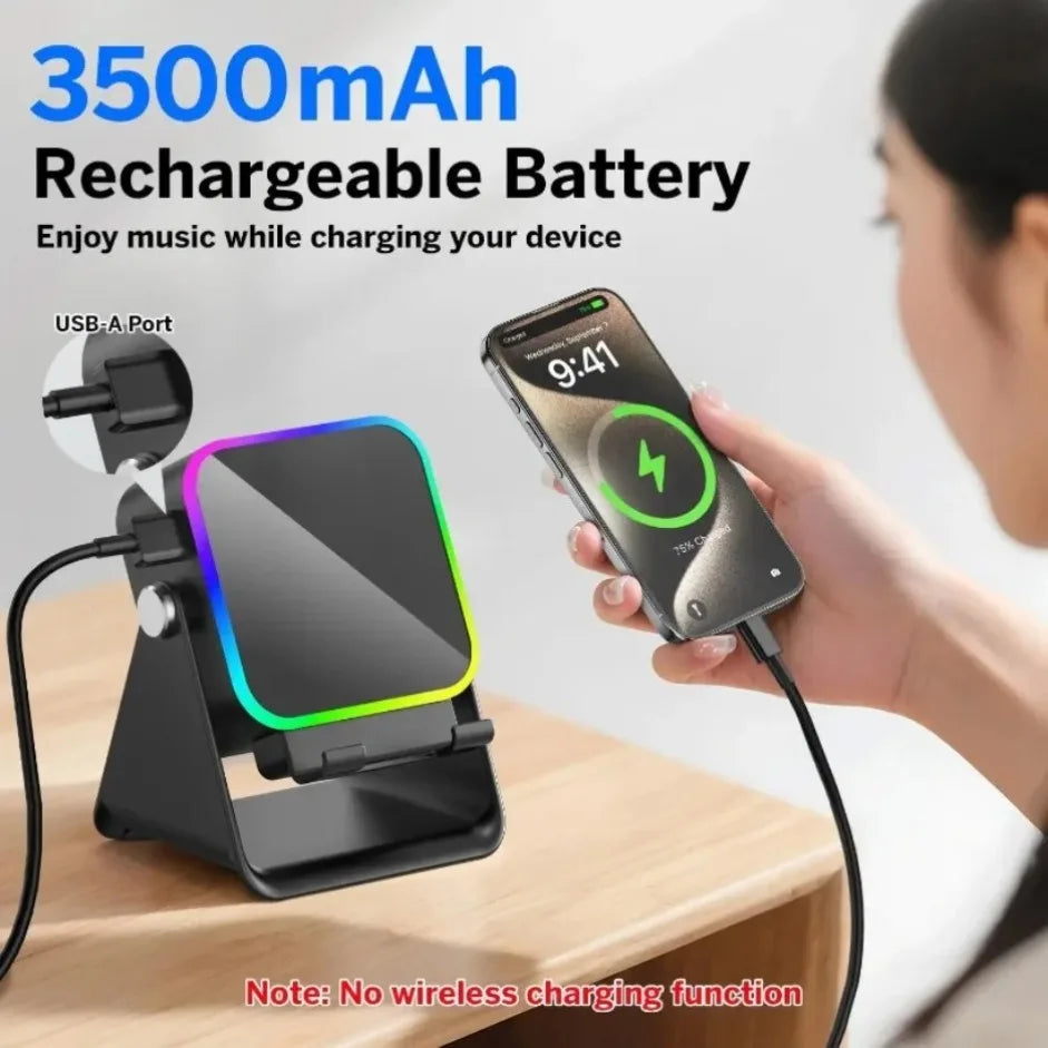5-in-1 Wireless Induction Speaker & Phone Holder – RGB Lights & HIFI Surround Sound