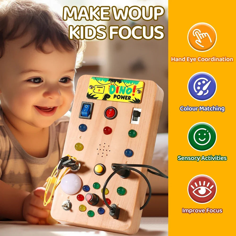 Montessori Busy Board Sensory Toy with LED Light Simulation Switch Control Board Jigsaw Early Education Learning Children's Game