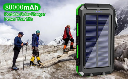 Solar Power Bank 80000mAh – Portable Charger with LED Light for All Smartphones