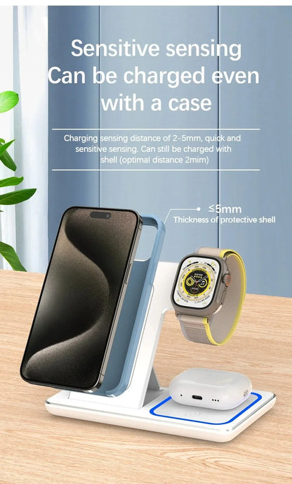 3-in-1 Wireless Charger Stand – 30W Fast Charging for iPhone, Apple Watch & AirPods
