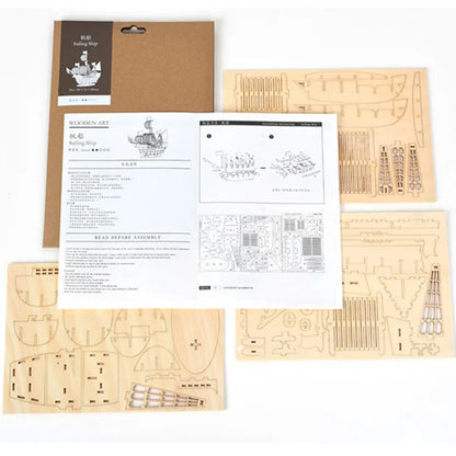 DIY 3D Wooden Puzzle for Assembly Puzzle Laser Cutting Sailing Ship Biplane Steam Locomotive Train Toy DIY Kit for