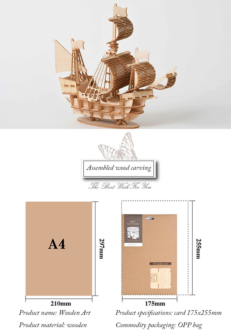 DIY 3D Wooden Puzzle for Assembly Puzzle Laser Cutting Sailing Ship Biplane Steam Locomotive Train Toy DIY Kit for