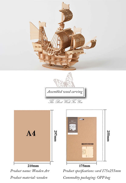 DIY 3D Wooden Puzzle for Assembly Puzzle Laser Cutting Sailing Ship Biplane Steam Locomotive Train Toy DIY Kit for