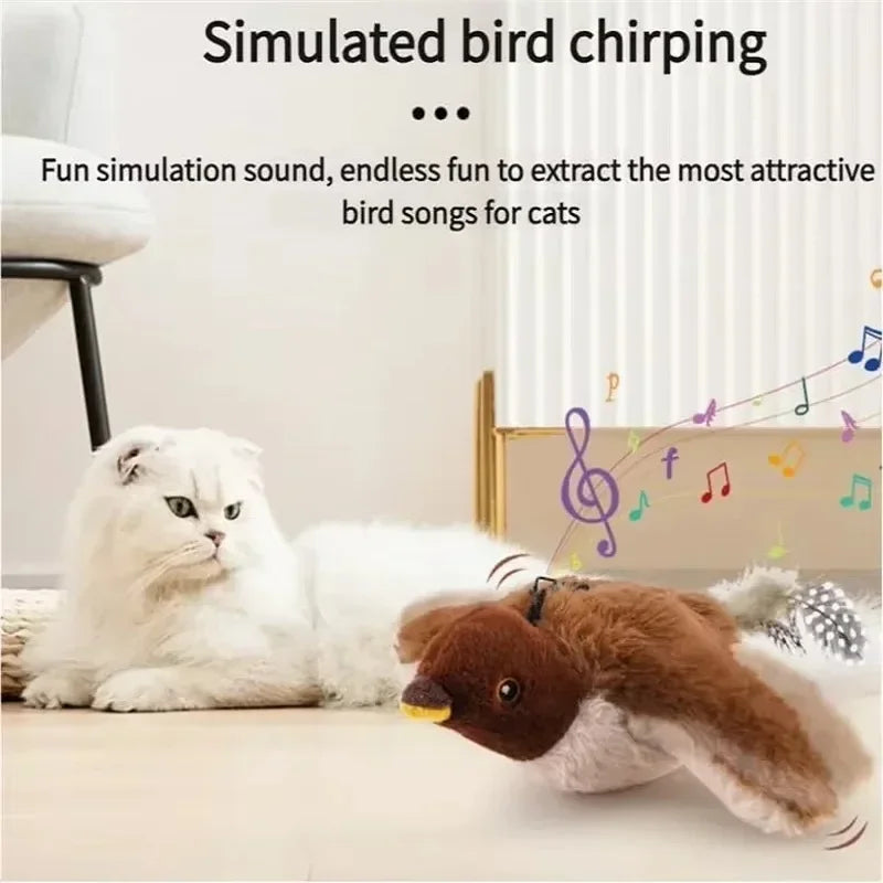 Touch Activated Toy Pet Hot Simulated Vocalize Plush Bird Cat Toy Interactive Dog Rechargeable Chirping Flapping Bird(no Flying)