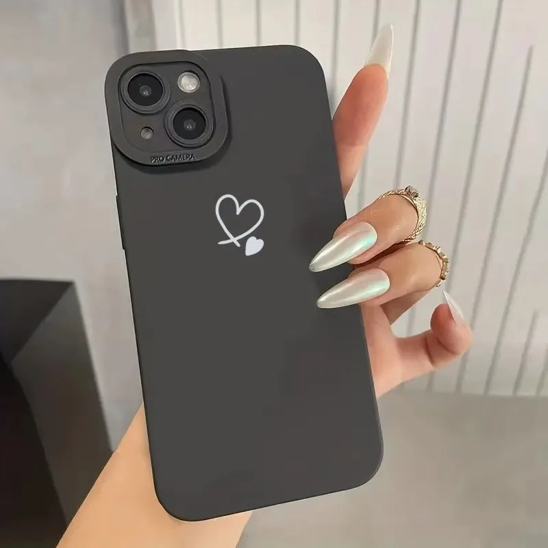 Black Love Heart Phone Case For iPhone 17 16E 16 15 14 11 Pro Max Air 12 13 XS XR X 8 7 Plus SE2 Shockproof Soft Silicone Cover