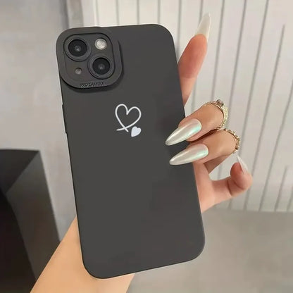 Black Love Heart Phone Case For iPhone 17 16E 16 15 14 11 Pro Max Air 12 13 XS XR X 8 7 Plus SE2 Shockproof Soft Silicone Cover