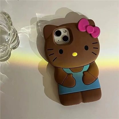 3D Bowknot Kitty Cat Silicone Phone Case – iPhone 4 to 17 Pro Max | Cute Soft Cover