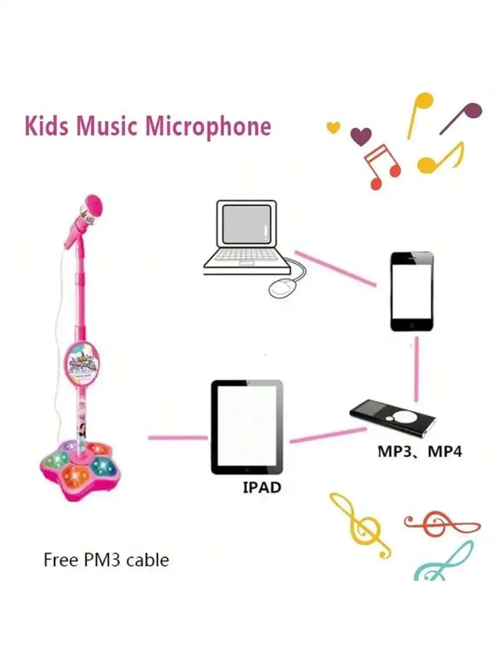 Kids Karaoke Microphone Toy with Speaker, Stand & Light Up Effects