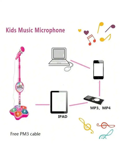 Kids Karaoke Microphone Toy with Speaker, Stand & Light Up Effects