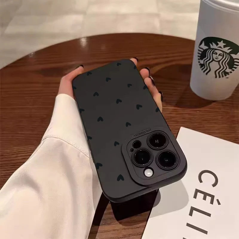 Black Love Heart Phone Case For iPhone 17 16E 16 15 14 11 Pro Max Air 12 13 XS XR X 8 7 Plus SE2 Shockproof Soft Silicone Cover