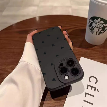 Black Love Heart Phone Case For iPhone 17 16E 16 15 14 11 Pro Max Air 12 13 XS XR X 8 7 Plus SE2 Shockproof Soft Silicone Cover