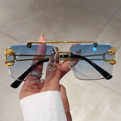 KAMMPT Vintage Rimless Sunglasses – UV400 Gradient Square Shades for Men & Women