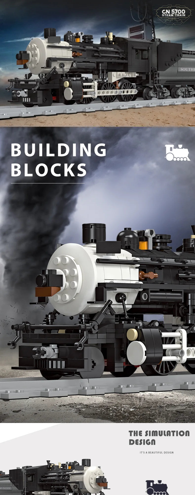 Classic Steam Train Building Block Set German BR01 Big Boy Steam Locomotive Bricks DIY CN5700 Rail Train Assemble Bricks Toys