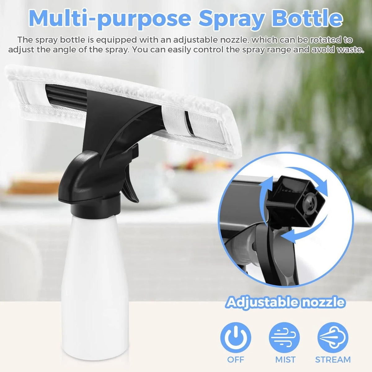Cordless Window Vacuum Cleaner Rechargable 3-in-1 Spray/Clean/Suck Window Cleaning Tool Set for Showers Mirrors Tiles Home Use