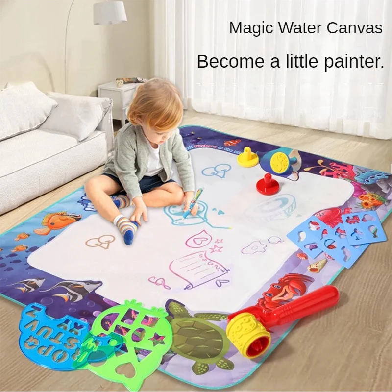 Large Magic Water Drawing Mat Reusable Doodle Coloring Board with Pens Montessori Educational Painting Toy for Kids Gift