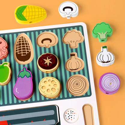 Wooden BBQ Grill Toy Set, Montessori Cooking Experience, Barbecue Simulation Food, Wooden Play House Toys, Gift for Kids