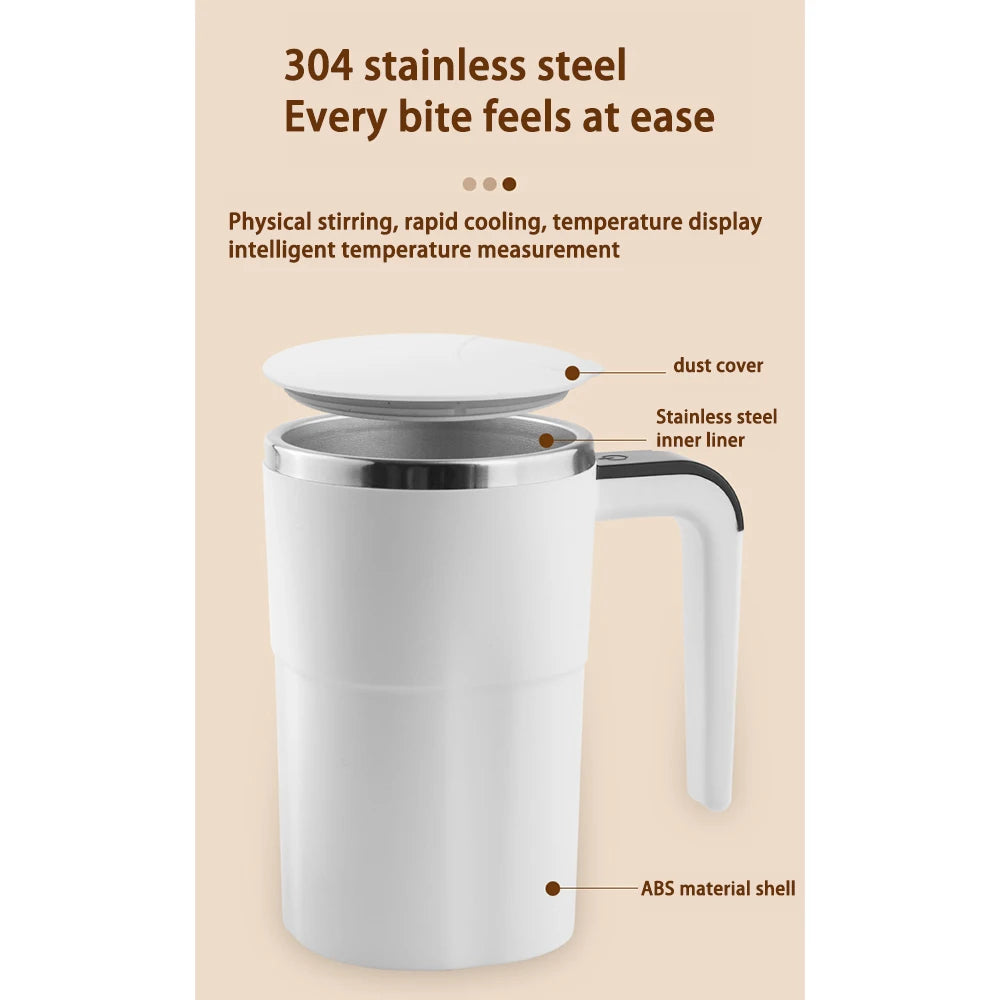 380ML Electric Self Stirring Mug Rechargeable Stainless Steel Automatic Mixing Cup with Magnetic Spinner for Coffee Milk Tea