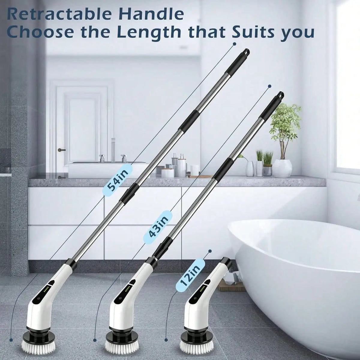 Electric Bathroom Cleaning Brush, Cordless Spin Scrubber Full Body Waterproof IPX7 With Adjustable Handle, 8 Replaceable Brush Heads For Bathtub/Kitchen/Window/Home.