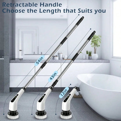 Electric Bathroom Cleaning Brush, Cordless Spin Scrubber Full Body Waterproof IPX7 With Adjustable Handle, 8 Replaceable Brush Heads For Bathtub/Kitchen/Window/Home.