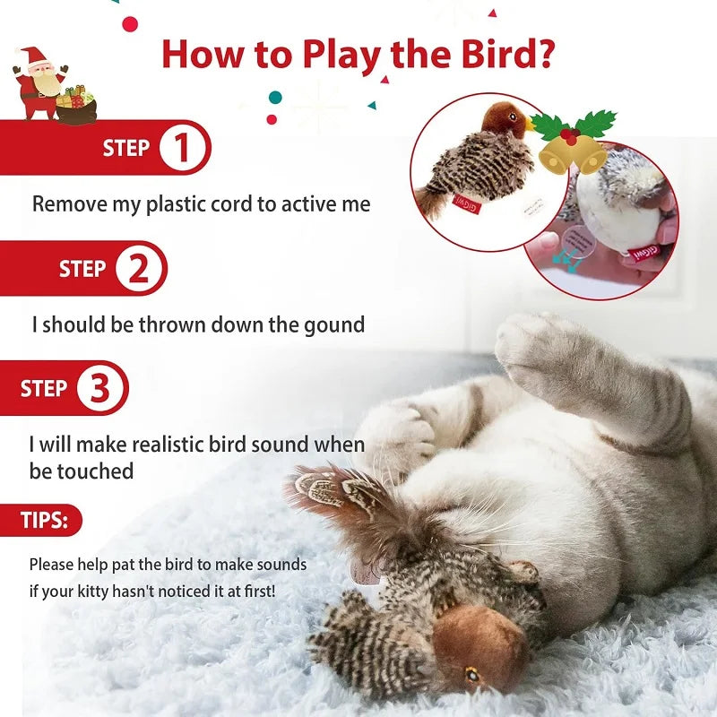 Interactive Cat Toys Flying Bird Cat Toy Flapping Wings Sparrow Catnip Toys Simulated Chirping Bird Plush Toy Pet Cat Toy