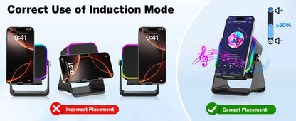 5-in-1 Wireless Induction Speaker & Phone Holder – RGB Lights & HIFI Surround Sound