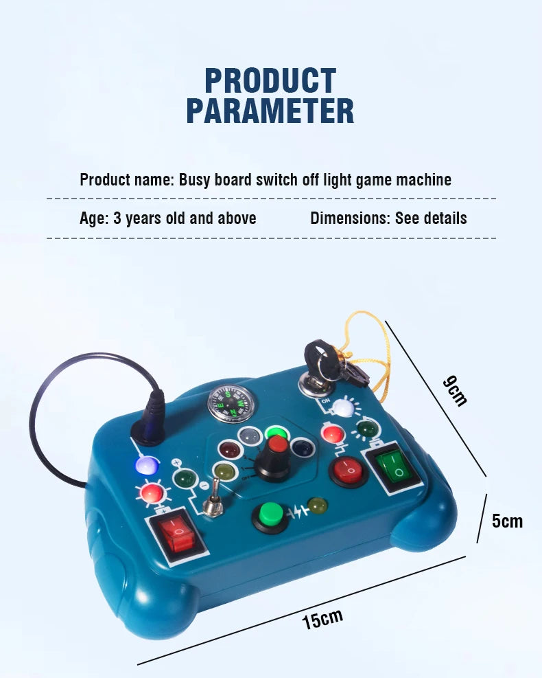 Busy Board Led Lights Switch Sensory Montessori Toys Portable Electric Puzzle Early Educational Puzzle Toy for Toddler Kids Gift