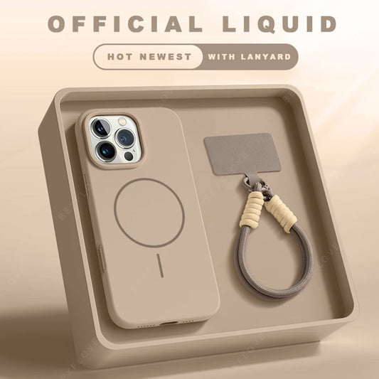 MagSafe Silicone iPhone Case with Lanyard – iPhone 11–16 Pro Max | Magnetic Wireless Charging