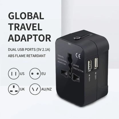 Universal Travel Adapter | Dual USB Ports | UK, EU, US, AU Compatible