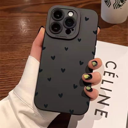 Black Love Heart Phone Case For iPhone 17 16E 16 15 14 11 Pro Max Air 12 13 XS XR X 8 7 Plus SE2 Shockproof Soft Silicone Cover