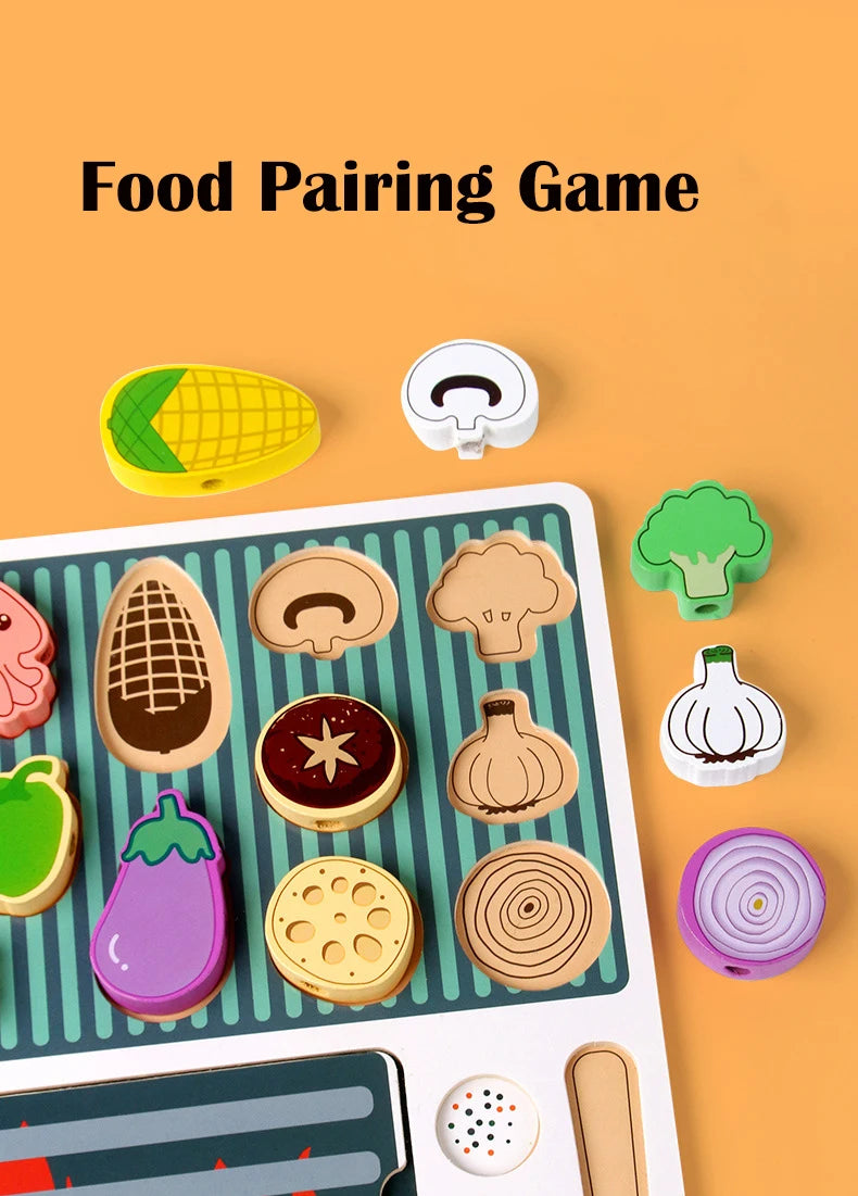 Wooden BBQ Grill Toy Set, Montessori Cooking Experience, Barbecue Simulation Food, Wooden Play House Toys, Gift for Kids
