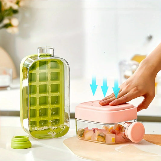 Ice Cube Bottle with Straw – Press & Release Ice Maker
