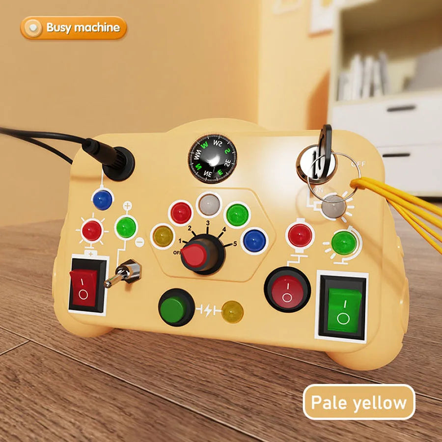 Montessori Busy Board Toy with Light Switch Control, Fine Motor Skill Educational STEM Game, Perfect Travel & Gift for Toddlers