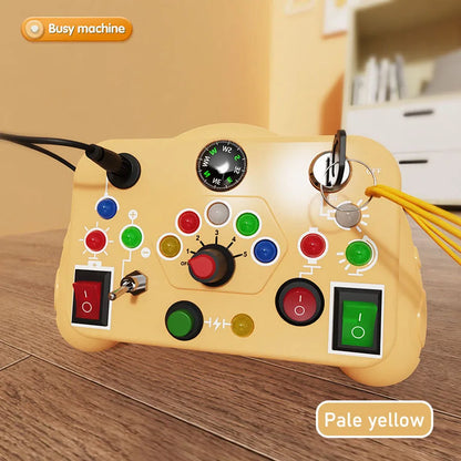Montessori Busy Board Toy with Light Switch Control, Fine Motor Skill Educational STEM Game, Perfect Travel & Gift for Toddlers