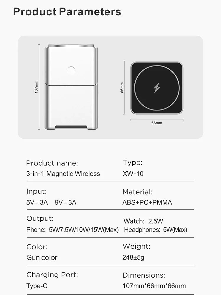 2025 Desktop Portable  Qi2 Phone Wireless Fast Charging Stand Magnetic Foldable 3 in 1 Cube Wireless Charger Dock