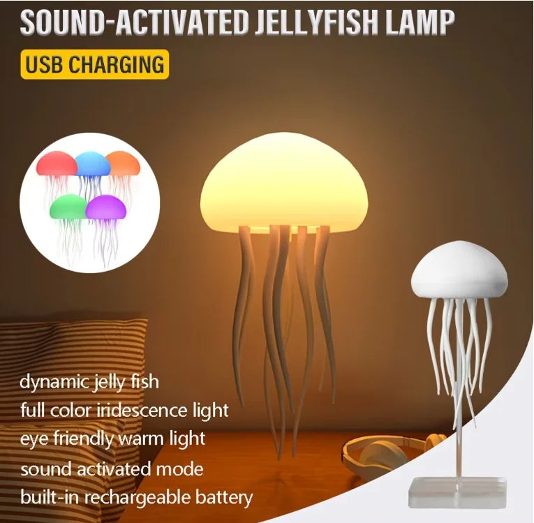Cartoon Jellyfish Night Light – Voice-Activated LED RGB Bedside Lamp