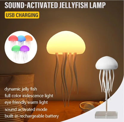Cartoon Jellyfish Night Light – Voice-Activated LED RGB Bedside Lamp