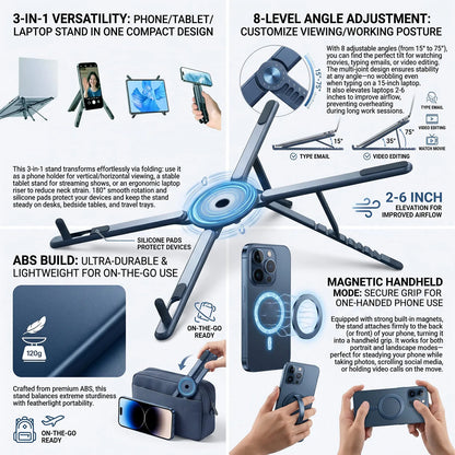 3-in-1 Magnetic Phone Holder & Foldable Tripod Stand