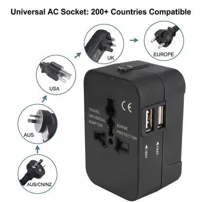 Universal Travel Adapter | Dual USB Ports | UK, EU, US, AU Compatible