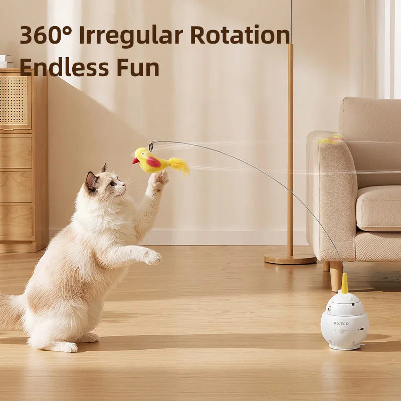 ROJECO 2-in-1 Automatic Laser & Feather Cat Toy | Electric Interactive Kitten Toy