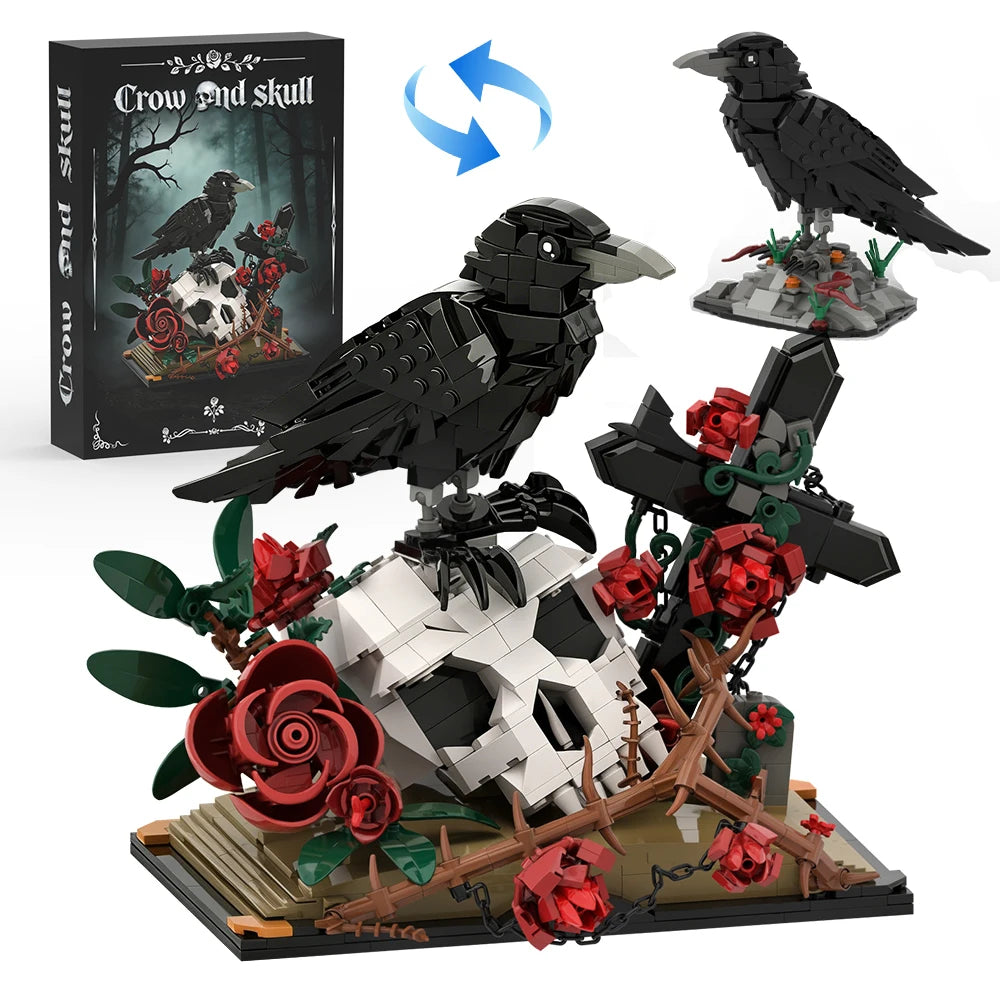 Raven Skull Roses Flower Building Blocks Set , Skull Planter Botanical CollectionKit for Adult, Gift for Christmas, GothicHorror