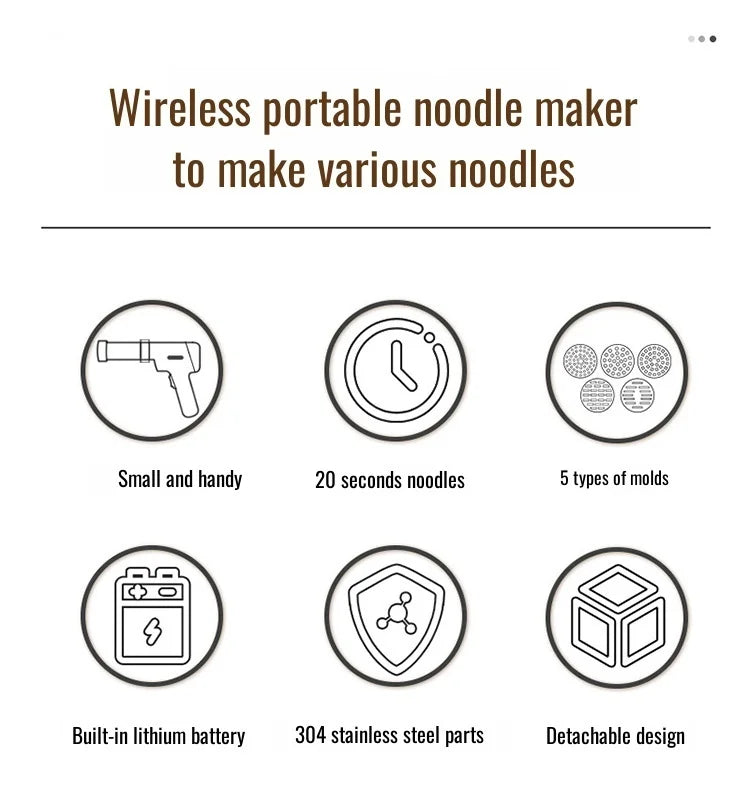 Electric Cordless Noodle Maker – 5 Shapes | Portable Handheld Press