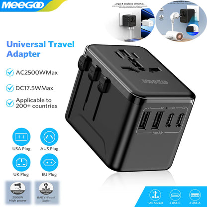 MeeGoo GaN Universal Travel Adapter | 4 Ports | 2500W | EU US JP AU