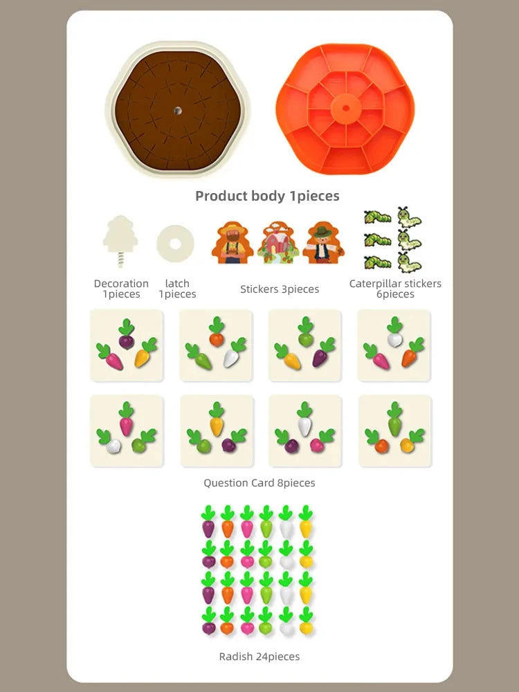 Kids Pull-Out Radish Toy | Color Recognition & Early Learning Game
