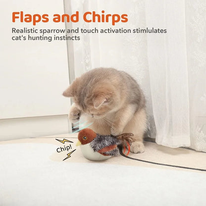Interactive Cat Toys Flying Bird Cat Toy Flapping Wings Sparrow Catnip Toys Simulated Chirping Bird Plush Toy Pet Cat Toy