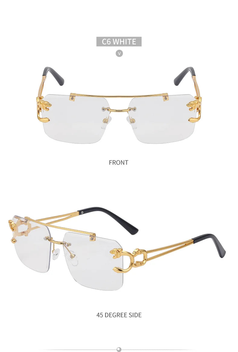 Fashion Metal Leopard Rimless Sunglasses – UV400 Double Bridge Gradient Shades for Men & Women